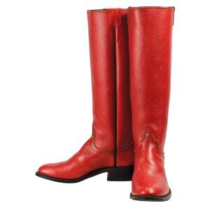 Olathe Cowboy Boots Knee Hi 18-Inch Tall Fire Red Leather Cloth Pulls Womens 7 B